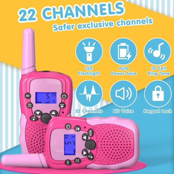 Walkie Talkies for Kids 22 Channels 2 Way Radio Toy with Backlit LCD Flashlight, - Picture 2 of 6